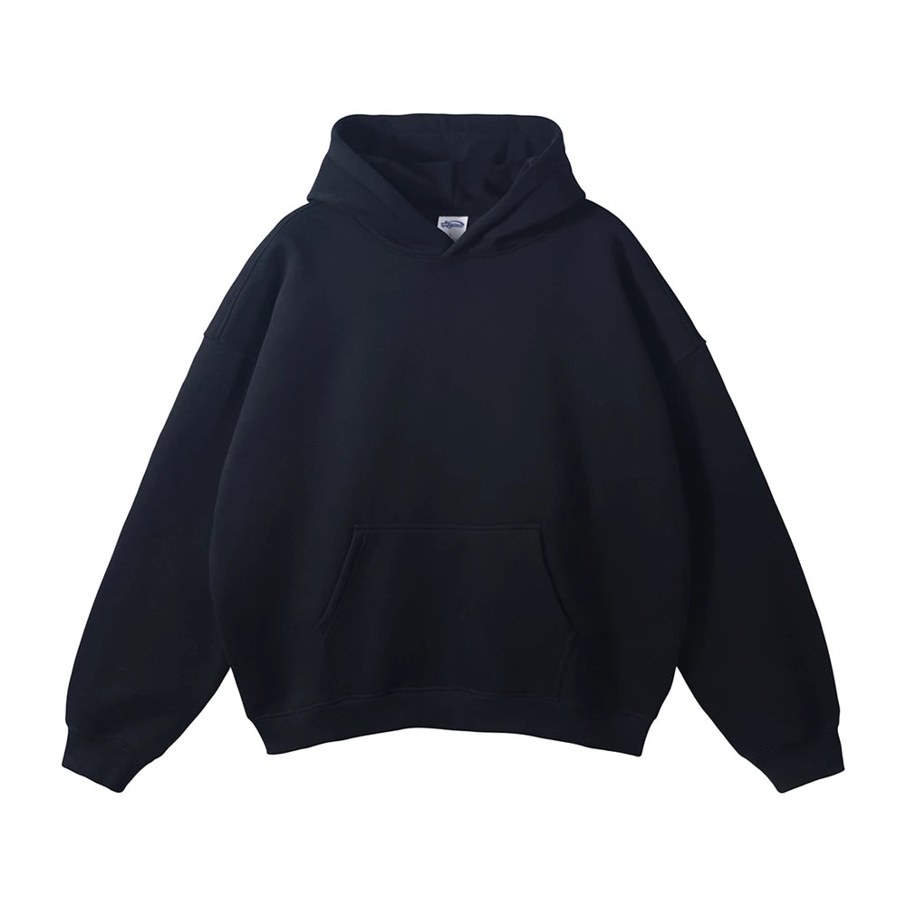 Thick 350gsm Fleece Hooded Hoodies For Men Unisex Winter Oversized Loose Basic Solid Sweatshirts Pullovers Coats HY0631