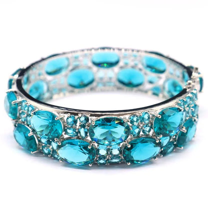 24x20mmEye Catching 51.2g Big Size Pink Kunzite Blue Aquamarine Violet Tanzanite Iolite Silver Bangle Bracelet 7.5inch