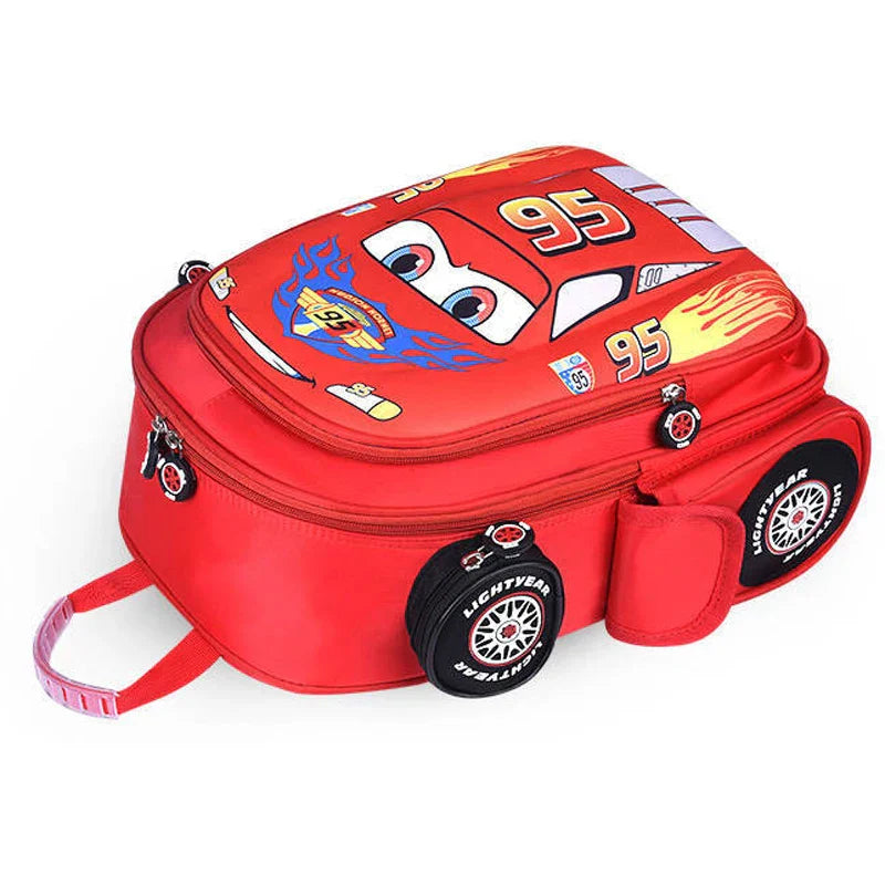 Car Children's Bag Kindergarten Boy's Backpack Lightning Cartoon Multi Pocket Three-dimensional Schoolbag For Kids
