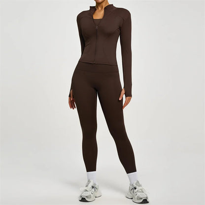 Yoga Coat Sports Top Long Sleeve Jacket Fitness Breathable Women's Tracksuit High Waist Leggings Two Piece Set Gym Clothes