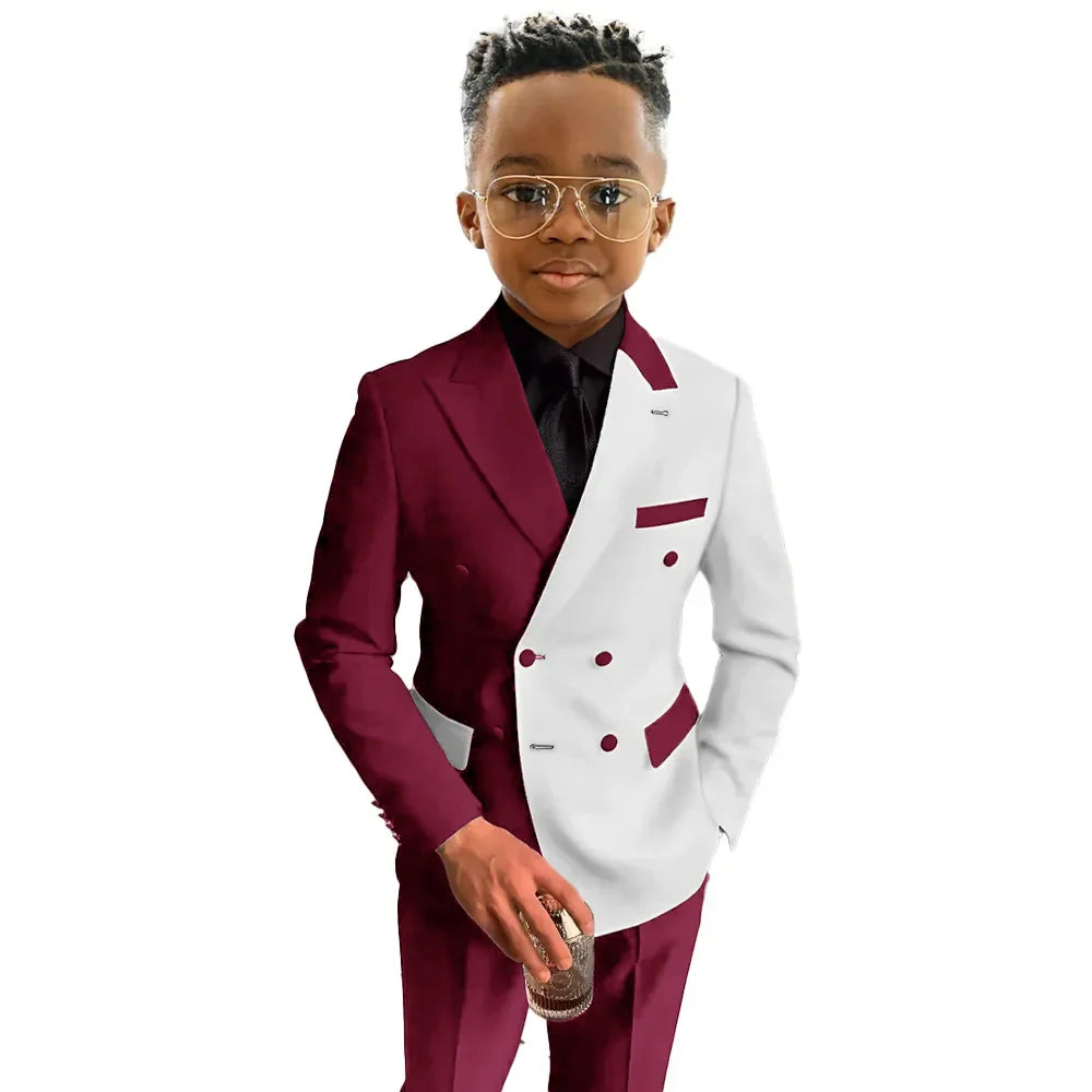 Boys Suit Fashion Wedding Tuxedo 2-piece Set Peaked Lapel Jacket Double Breasted Blazer Pants for Party Prom Kid Outfits Set