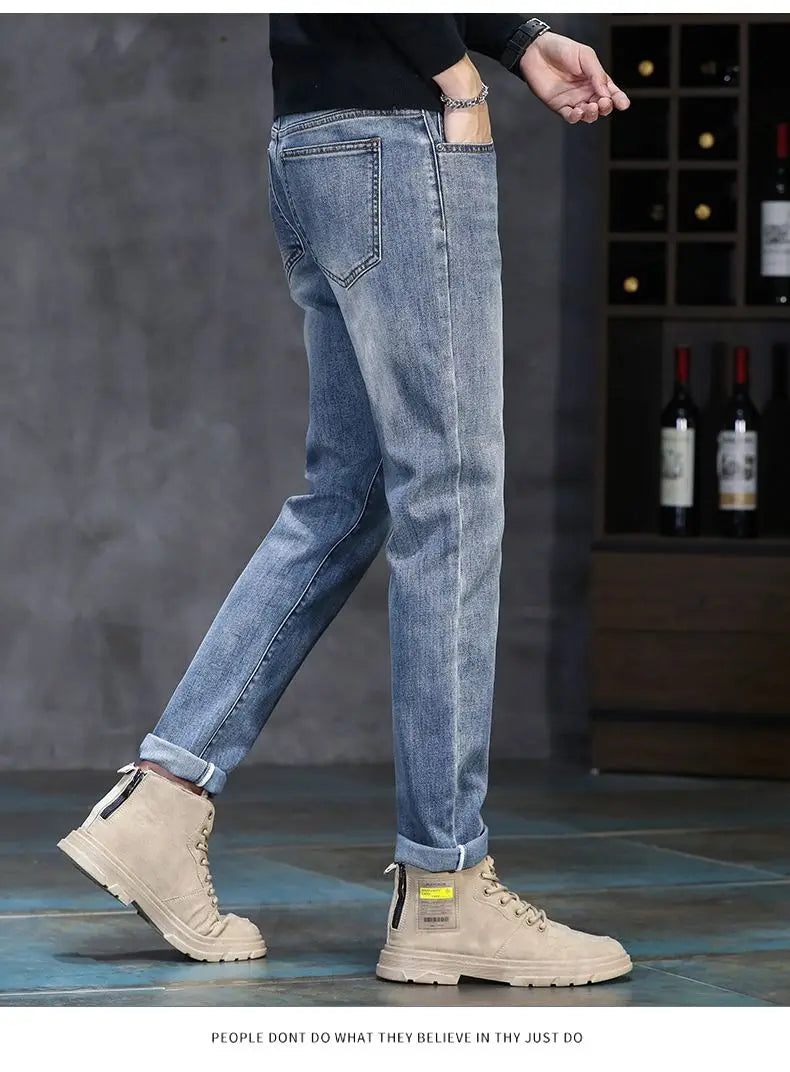 New Autumn/Winter 2026 Young Men Slim Stretch Jeans Straight Men High Waist Young Men Fashion Men's Trousers Jeans Pants