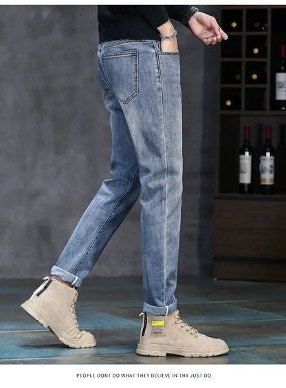 New Autumn/Winter 2026 Young Men Slim Stretch Jeans Straight Men High Waist Young Men Fashion Men's Trousers Jeans Pants