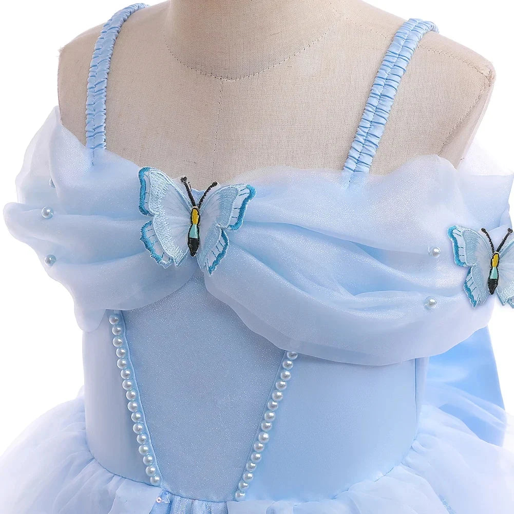 Children's Party Dresses For Girls Elegant Cinderella Princess Dress Kids Girl Butterfly Blue Evening Dress Summer Prom Dress