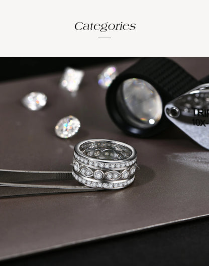 Luxury Full Moissanite Rings for Women D Color VVS1 Lab Diamond Band S925 Silver Engagement Wedding Jewelry Party Gift