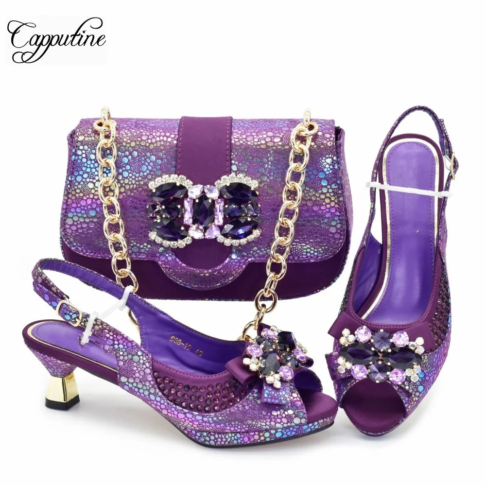 Peach Women Shoes And Bag Set Fashion African Ladies High Heels Sandals Match With Handbag Pumps Nigerian Sandales Femmes 988-10