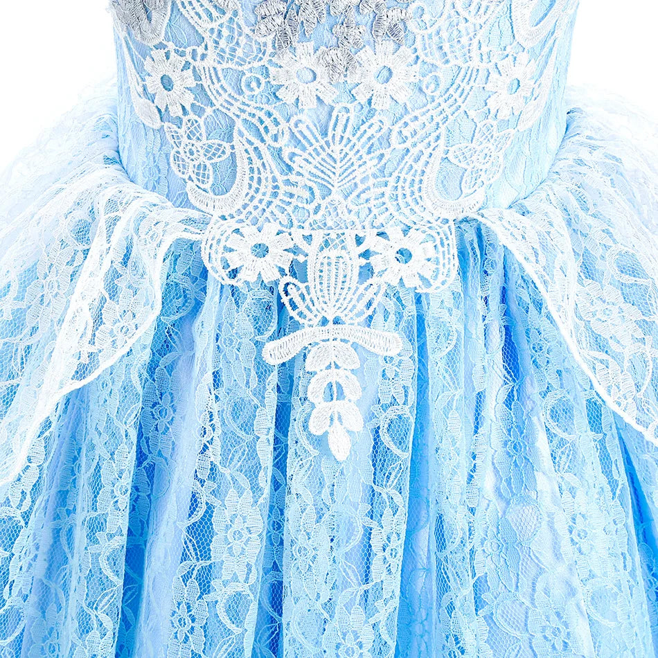 Kid Chic Cinderella Lace Ball Gown Princess Cosplay Floral Party Dress Fairy Punmkin Car Girls Story Role Play Carnival Costume
