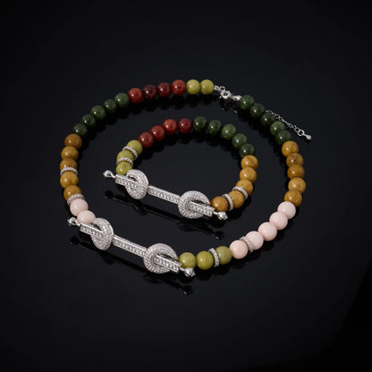 015810 Beaded Choker for Women Color Natural Stone Necklace Set Daily Wear Ceremony Engament Cocktail Party Jewelry Accessories
