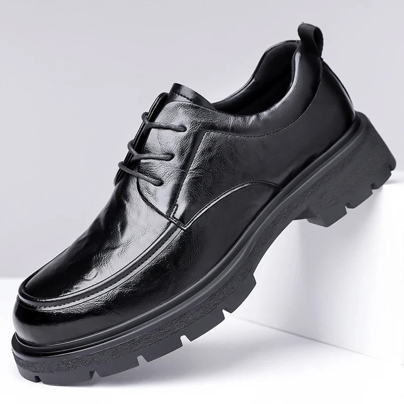 Men's Comfortable Genuine Leather British Thick-soled Business Leather Shoes for Spring 2025, New Lace-up Oxford Shoes