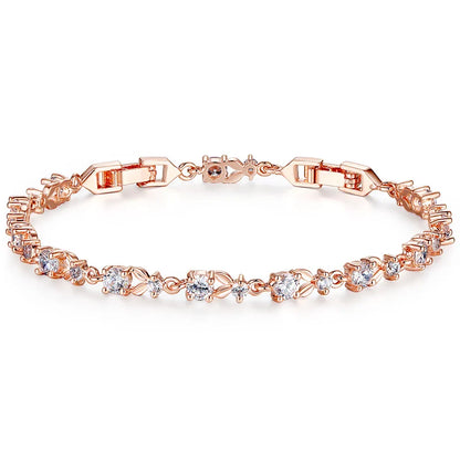 Luxury Rose Gold Color Chain Link Bracelet for Women Ladies Shining AAA Cubic Zircon Crystal Jewelry JIB013