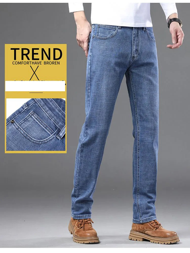 High Quality Spring Autumn Men's Slim Jeans Stylish Casual Stretch Fabric Denim Pants Classic Trousers Smoke Gray Plus Size 40