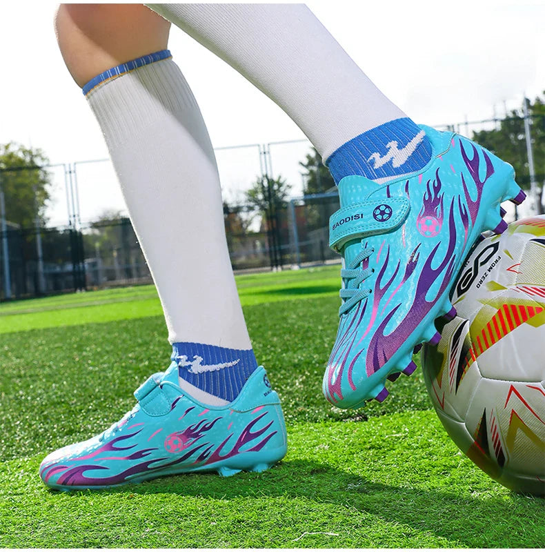 Children’s Soccer Shoes Grass Non-Slip Football Ankle Support Boots Outdoor Cleats Shoes Boys TF/FG Turf Futsal Training Shoes