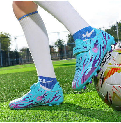 Children’s Soccer Shoes Grass Non-Slip Football Ankle Support Boots Outdoor Cleats Shoes Boys TF/FG Turf Futsal Training Shoes