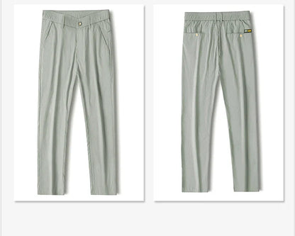 Business Thin Men's Breathable Pants Slim Straight High Elastic Slim Casual Pants Male Brand Clothing Khaki Gray Green Black