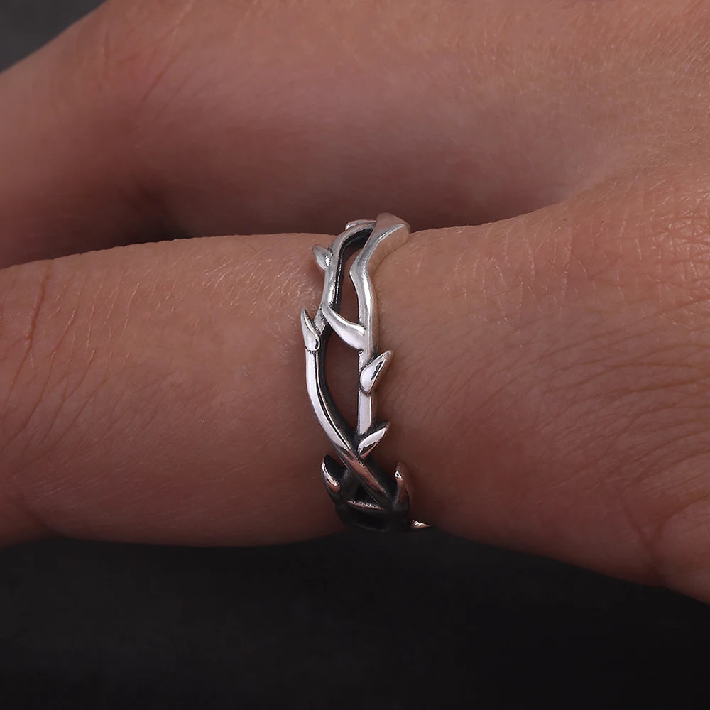 925 Sterling Silver Gothic Thorn Couple Rings for Women Men Punk Retro Cool Spiky Finger Ring Adjustable Hip-hop Y2k Jewelry
