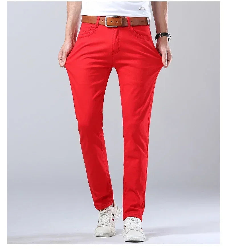 Autumn Jeans Men's New Brand Clothing Fashion Stretch Denim Pants Straight Trousers Male Red Lake Blue Yellow Trousers