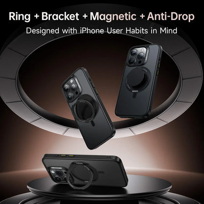 Stand Phone Case For iPhone 16 Pro Max MagSafe Magnetic Case With 360° Rotating Ring Bracket Anti-Drop Protection Cover