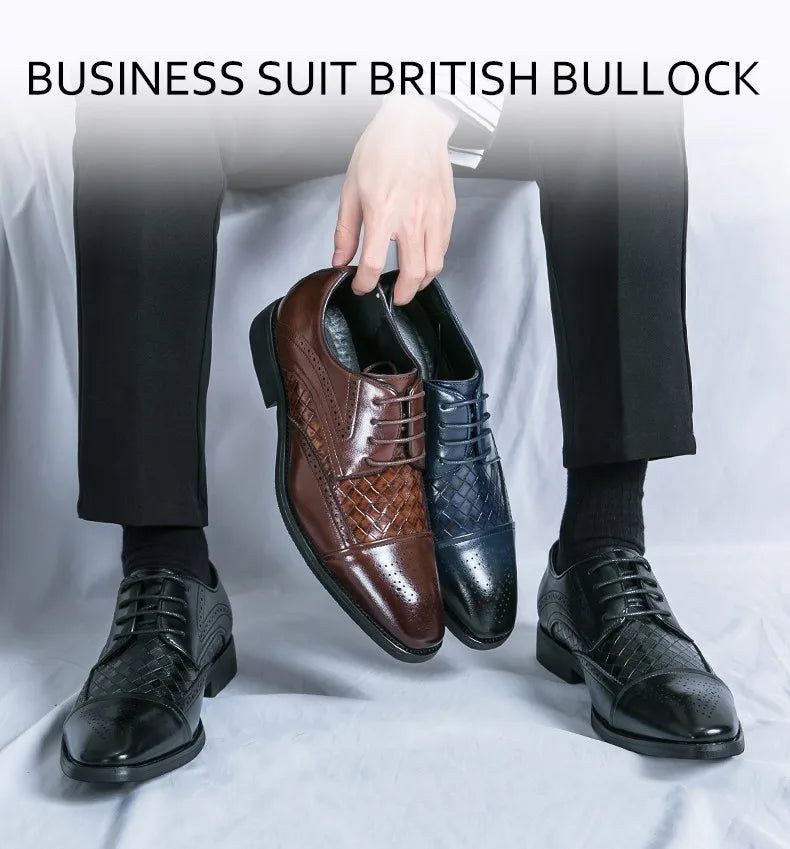 Weaving Formal Shoes For Men Brown Leather Men's Shoes Fashion Stitching Elegant Mans Autumn Footwear Male Wedding Shoes