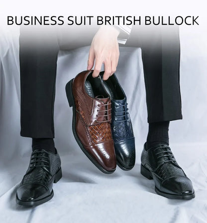 Weaving Formal Shoes For Men Brown Leather Men's Shoes Fashion Stitching Elegant Mans Autumn Footwear Male Wedding Shoes