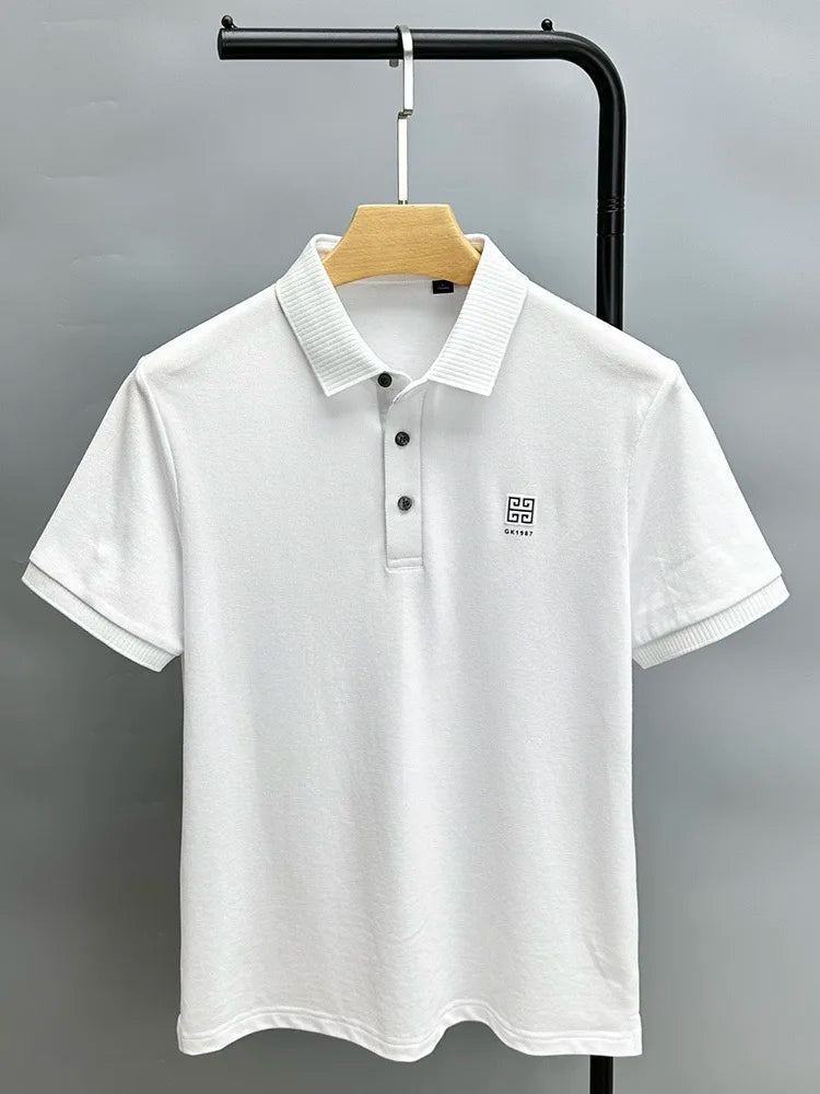100% cotton breathable polo shirt short sleeve men's brand T-shirt 2023 summer high-end embroidery casual loose Paul shirt men's