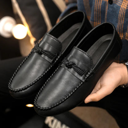 Classic Black Men's Leather Loafers Big Size 46 Slip on Shoes Man Office Shoes Comfortable Soft Flat Casual Shoes For Men