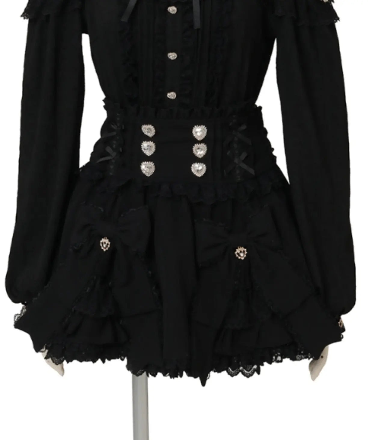 Liz Japanese New 2026 Spring Sweet Girl Heart Buckle Double Bow Lace Patchwork High-waisted Kawaii Elegant Princess Short Skirt