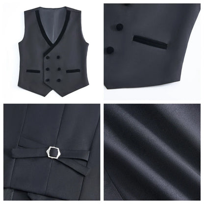 Four Pieces Boys Formal Suit Set, Velvet Collar Blazer Vest Pants Bow-tie Tuxedo Pants, Homecoming Children Wedding Suits