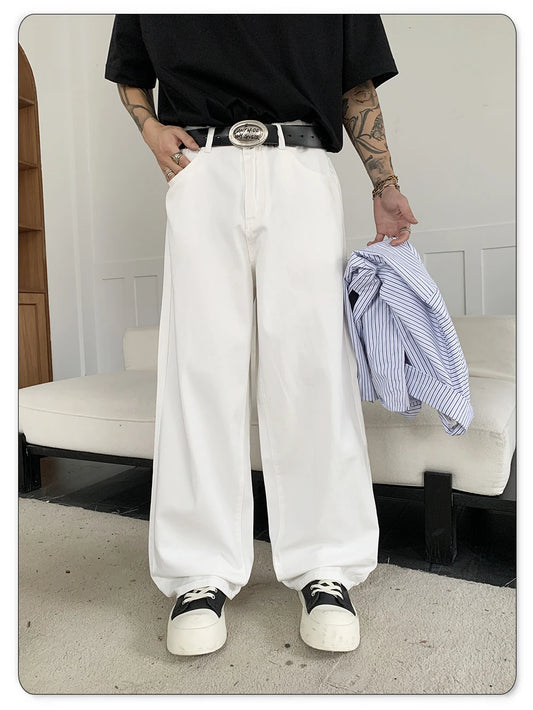 Straight Jeans Men White Loose Unisex Denim Trousers Trend Neutral Jeans Men Baggy Casual Solid Man Women Pants Hip Hop Jeans