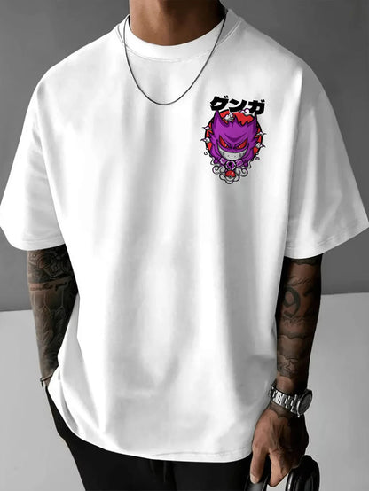 Anime Gengar Front and Rear Printed T-shirt Men and Women Summer Y2K Harajuku Loose Casual Versatile Short-sleeved Top