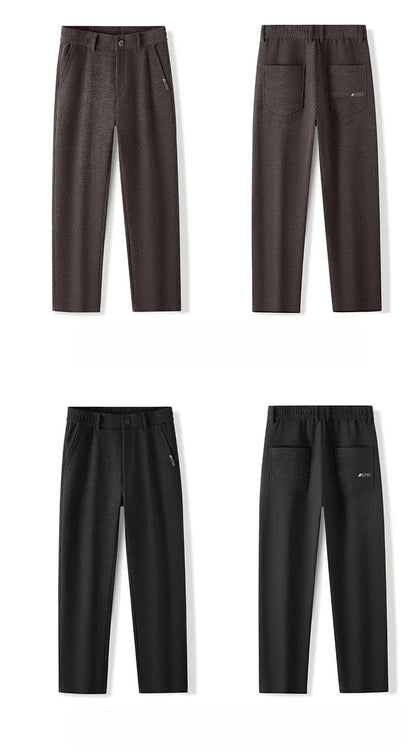 Men's Winter Casual Pants Thick Fleece Warm Elastic Waist Straight Slim Trousers Light Business Comfort Daily Wear Thermal Pants
