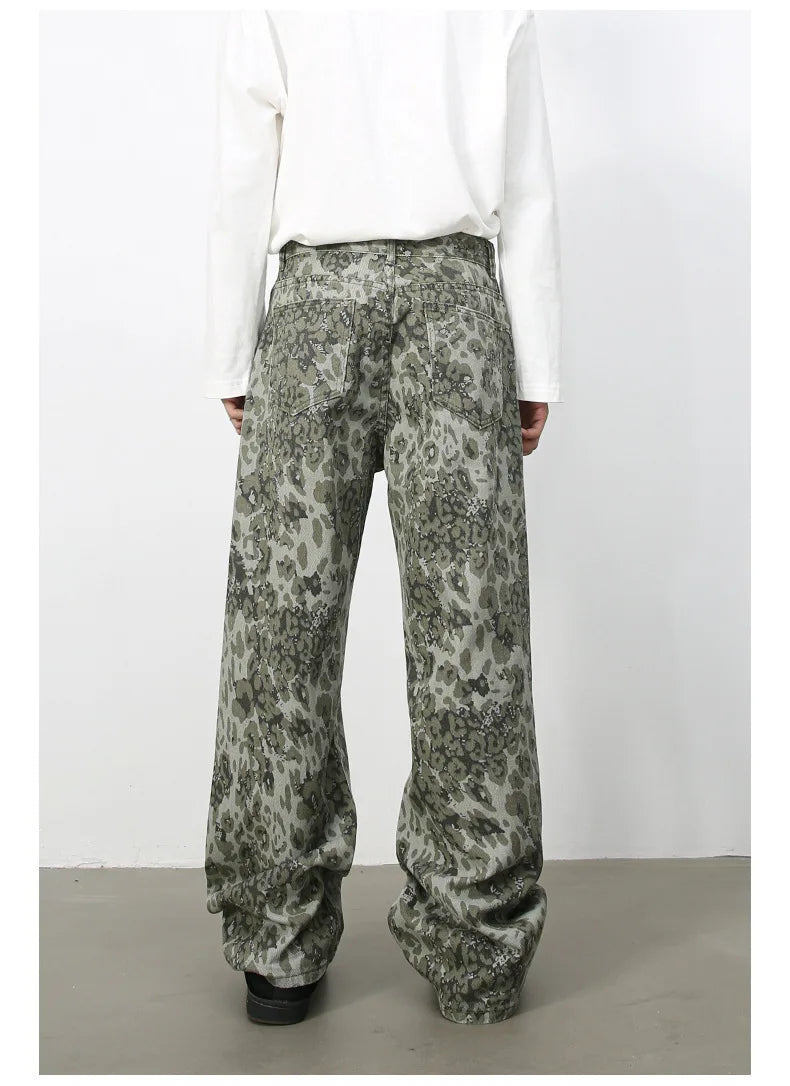 Tide Camouflage Jeans Men's Ins Loose Straight Wide Leg Casual Denim Pants Loose Male Trousers 12C2036