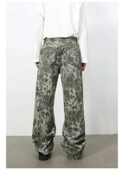 Tide Camouflage Jeans Men's Ins Loose Straight Wide Leg Casual Denim Pants Loose Male Trousers 12C2036