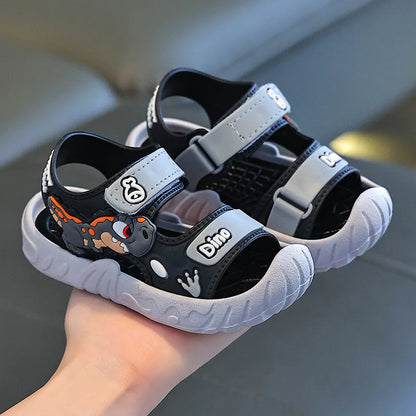 Children' Fashion Sport Sandals Geometric Patterns Breathable Wear-resistant Soft Shoes With Adjustable Velcro For Boys & Girls