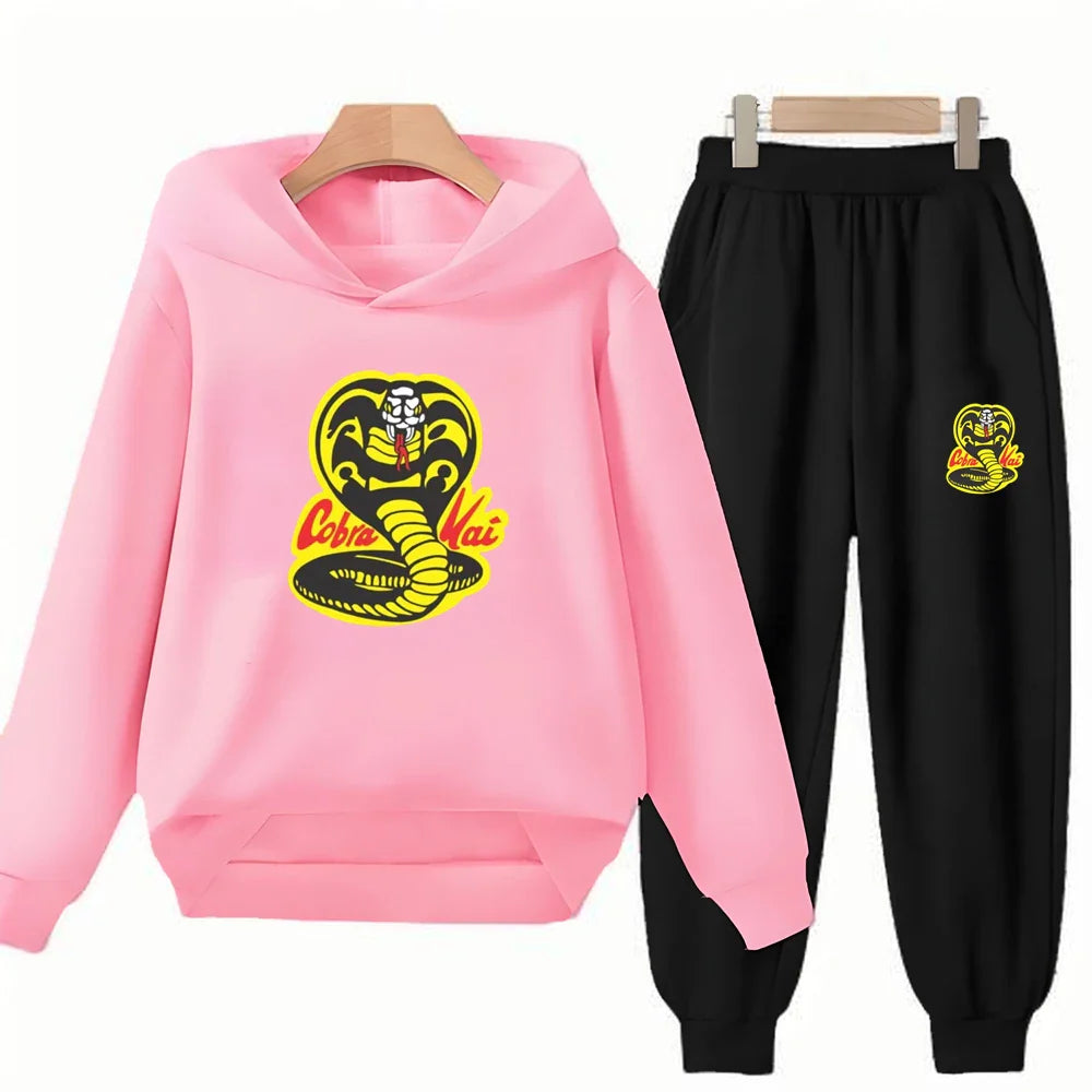 Children's Hoodie+Pants black Children cobra stamp Coat Boys Girls Hoodie Tops Leisure Sweatshirr Toddler 3-12 Year Clothing