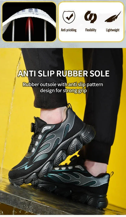 Rotating Button Tactical Boots Men Reflective Steel Toe Shoes Indestructible Work Sneakers Protective Safety Boots Size 47 48