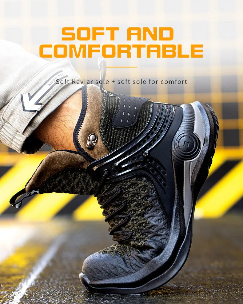 Man Safety Shoes Puncture-Proof Work Sneakers Lightweight Men Steel Toe Shoes Safety Boots Indestructible Work Boots Winter Warm