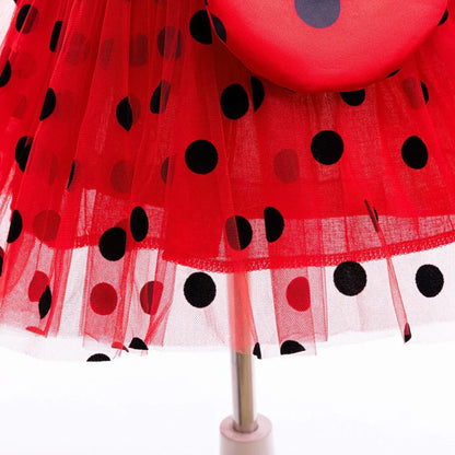 Girl Polka Dot Princess Dress Ladybug Dress Up Fur Ball Headband Black and Red Dress Halloween Cosplay costume Carnival Clothes