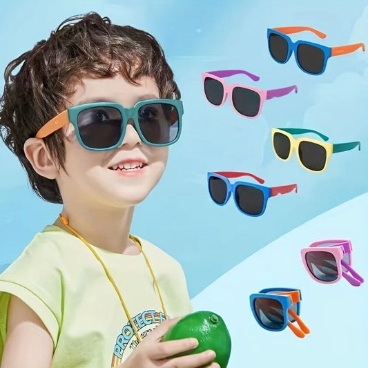 1 Pair Foldable Glasses for Boys & Girls Portable Square Frame Travel Glasses Playful Design|Durable Lenses Outdoor Glasses