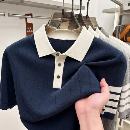 2026 Men's Short Sleeved Polo Shirt with High-end Feel, Summer Thin Design, Knitted Collar, Linen T-shirt As Base