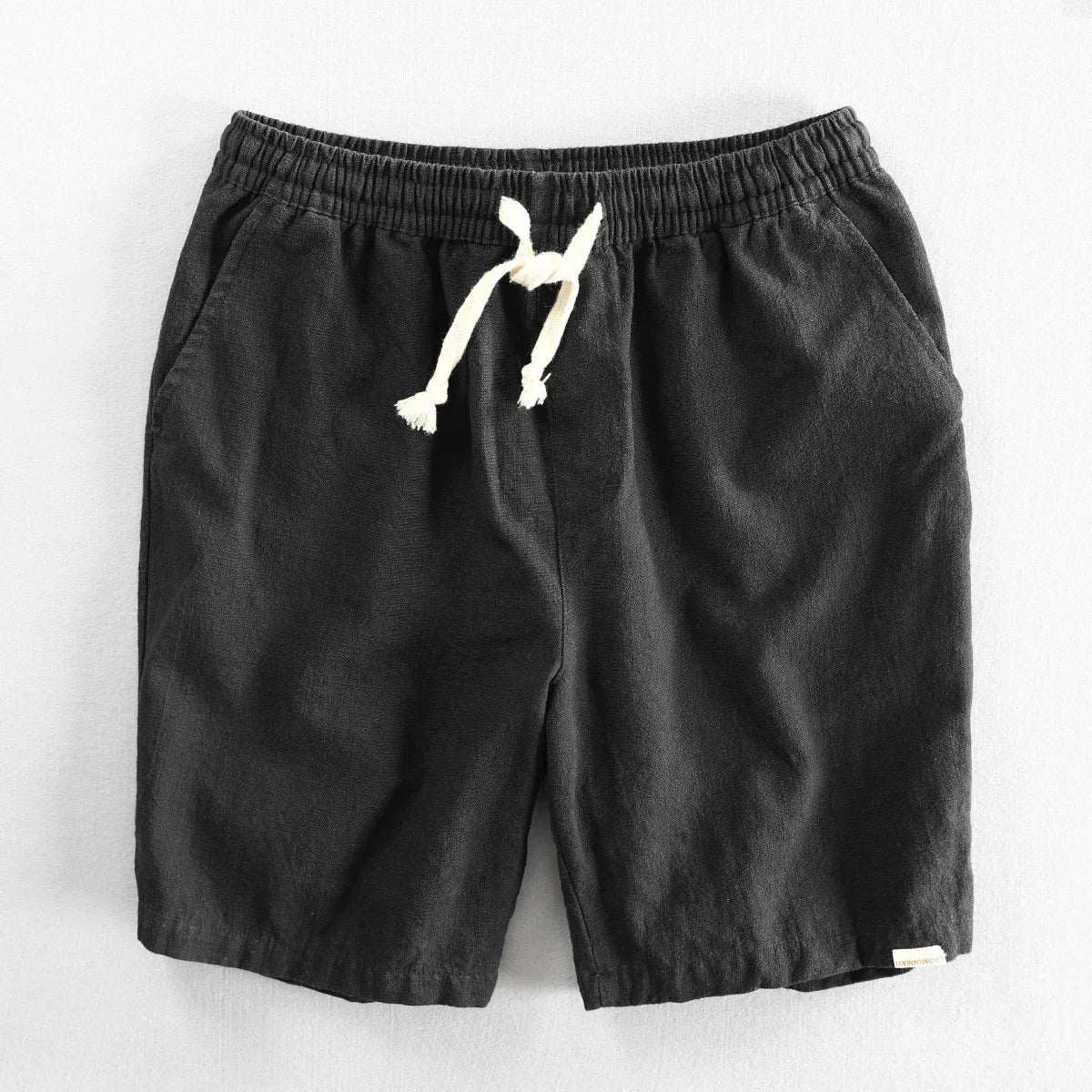 Summer Men Casual Cotton Linen Shorts Knee Length Beach Elastic Waist Shorts Solid Color Comfortable Pants New
