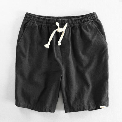 Summer Men Casual Cotton Linen Shorts Knee Length Beach Elastic Waist Shorts Solid Color Comfortable Pants New