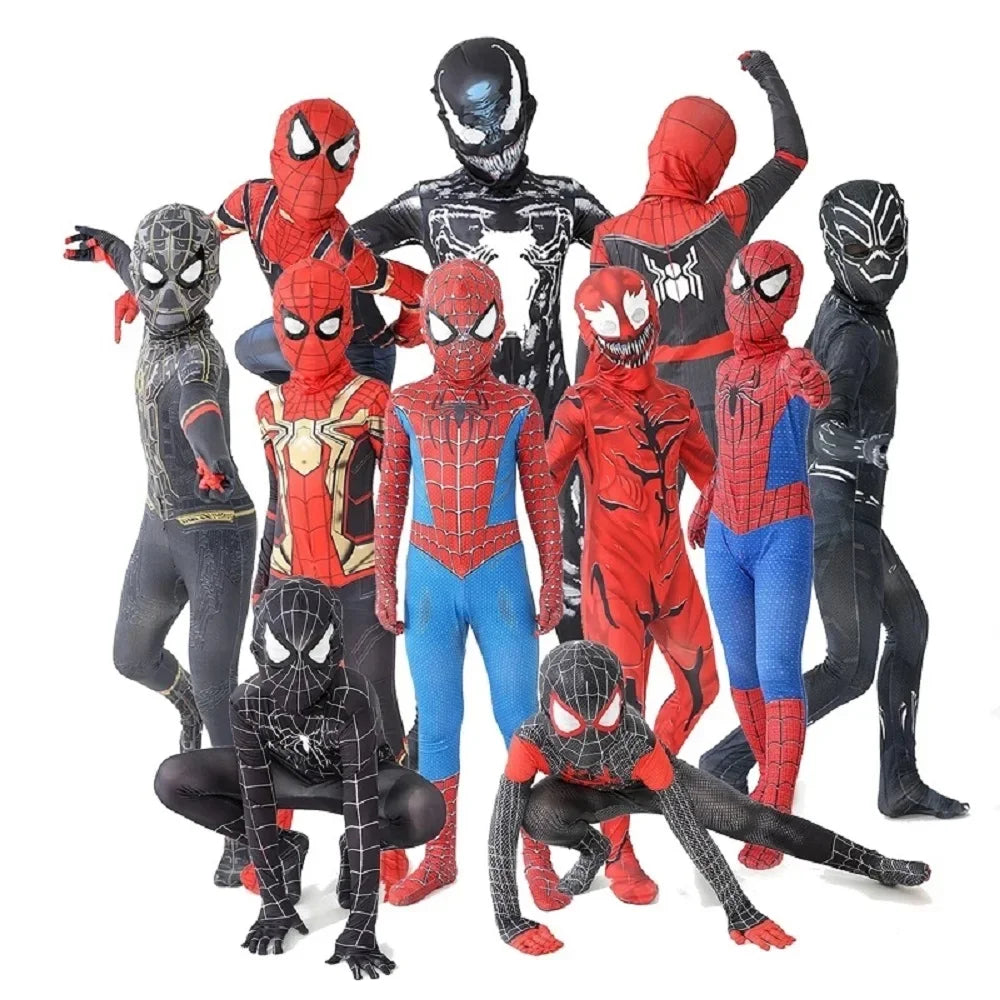 Kids Spiderman Costume Birthday Gift Party Dress Up Spiderman Classic Miles Superhero Kids Cosplay Costume Elasticity Jumpsuit