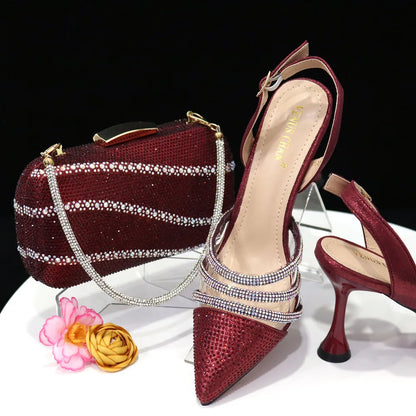 Newest INS Style Orange Color Elegant High Heels Nigeria Popular Design African Ladies Shoes And Bag Set