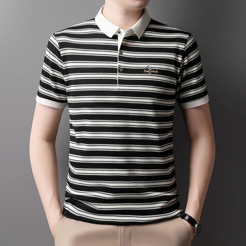 2025 Summer New Men's Polo Shirt Business Casual Collar Short Sleeve Men's Fashion Printed Stripe Half Sleeve Top