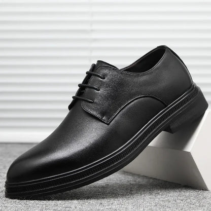 Men's Formal Business Shoes British Style Pointed Young Casual Shoes Thick Bottom Genuine Leather Increase Height Wedding Shoes