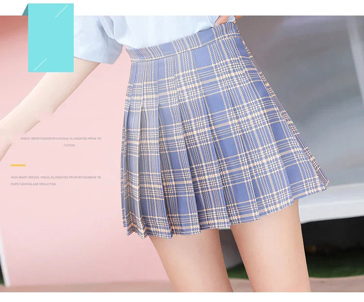 Women Preppy A-line Mini Wide Leg High Waist Harajuku Skirts Sexy Plaid Skirts Pleated Slim Mini Skirts Women Summer