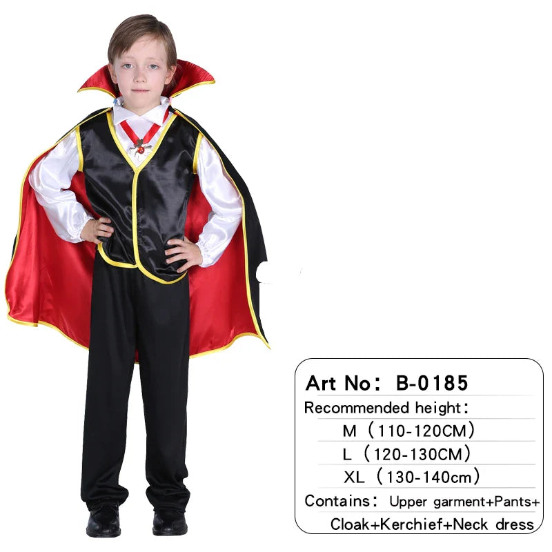 Halloween Vampire Cosplay Costume for Kids Carnival Party Dress Up Outfit Children Role Play Vampiran