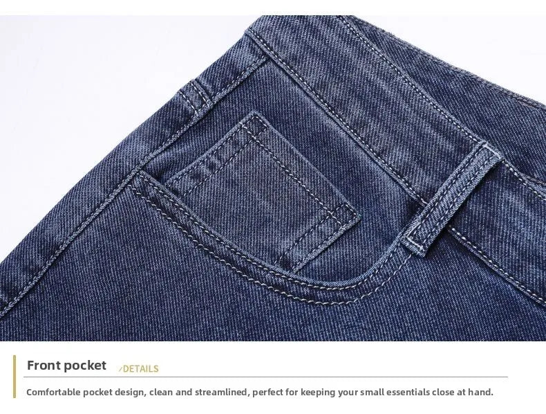 New Autumn Winter Mens Business Casual Jeans Straight Leg Fashion Denim Trousers Male Brand Clothing Slim Fit  Autumn and Winter