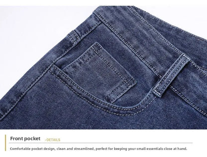 New Autumn Winter Mens Business Casual Jeans Straight Leg Fashion Denim Trousers Male Brand Clothing Slim Fit  Autumn and Winter