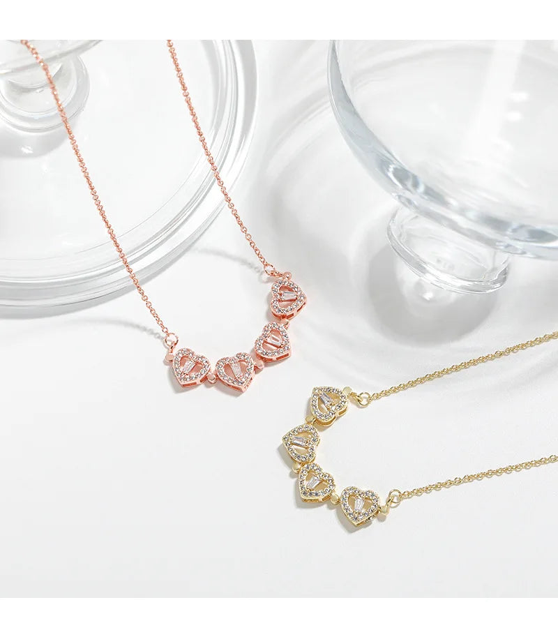 Transform Luxury Four Leaf Clover Pendant Necklace  Stainless Steel Crystal Gold Color Heart Jewelry for Women Gift